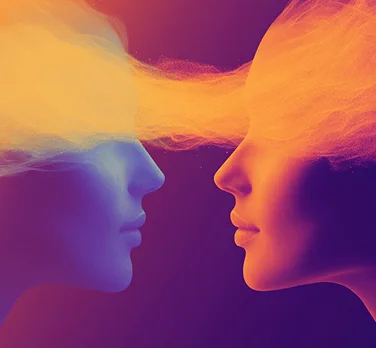 Woman breathing in flowing light
